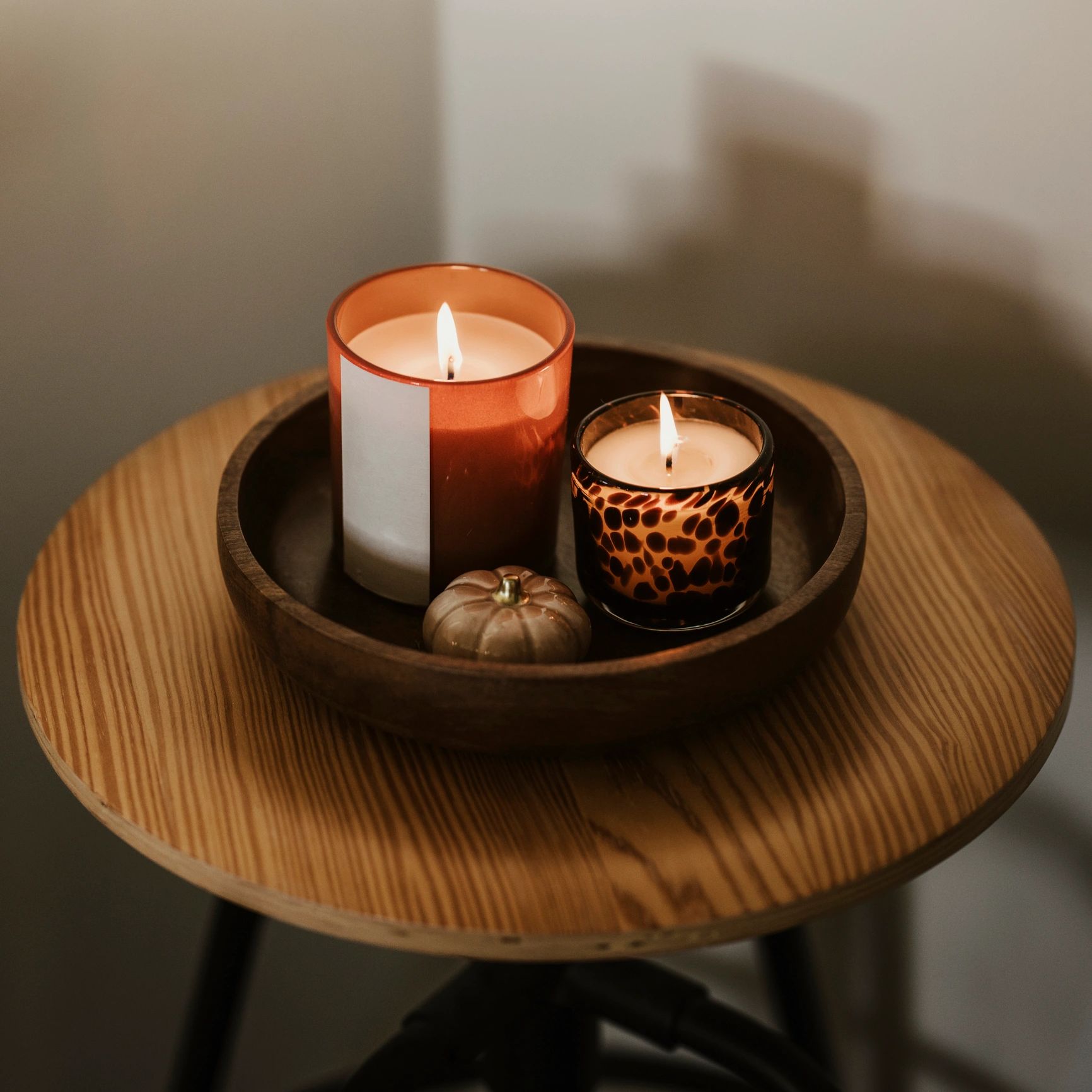 Autumn candlelight still life indoors